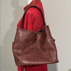 Dark Rose Brown Whip Stitch Multi Tote Crossbody